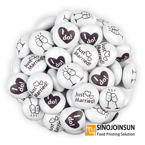 Bonbons de mariage imprimés avec encre comestible SinojoinSun ™, imprimante à bonbons, imprimante alimentaire.